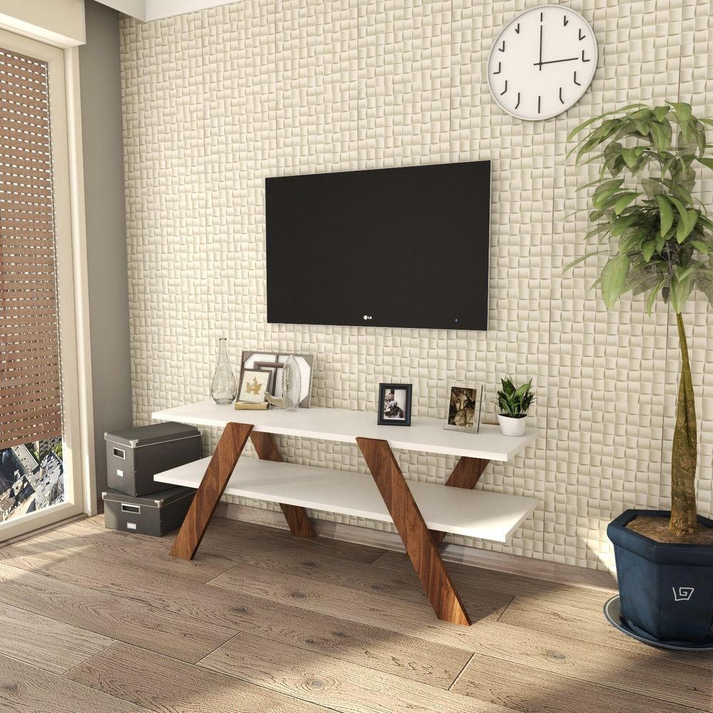 TV Stalak Basic - 146 Bijeli s Orah Detaljima slika 1
