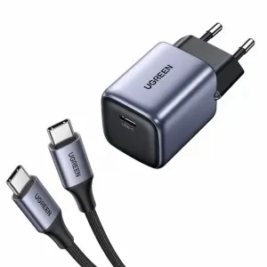 Ugreen - zidni punjač Nexode USB-C GaN brzo punjenje 30W + Type-C-Type-C 60W kabel- space sivi