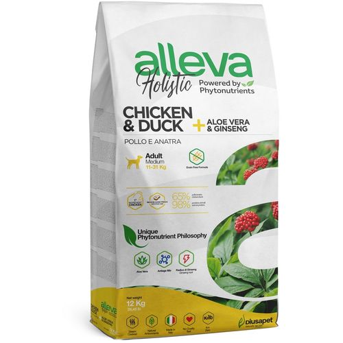 Alleva Holistic Dog Adult Chicken &amp; Duck + Aloe Vera &amp; Ginseng Medium 12 kg slika 1