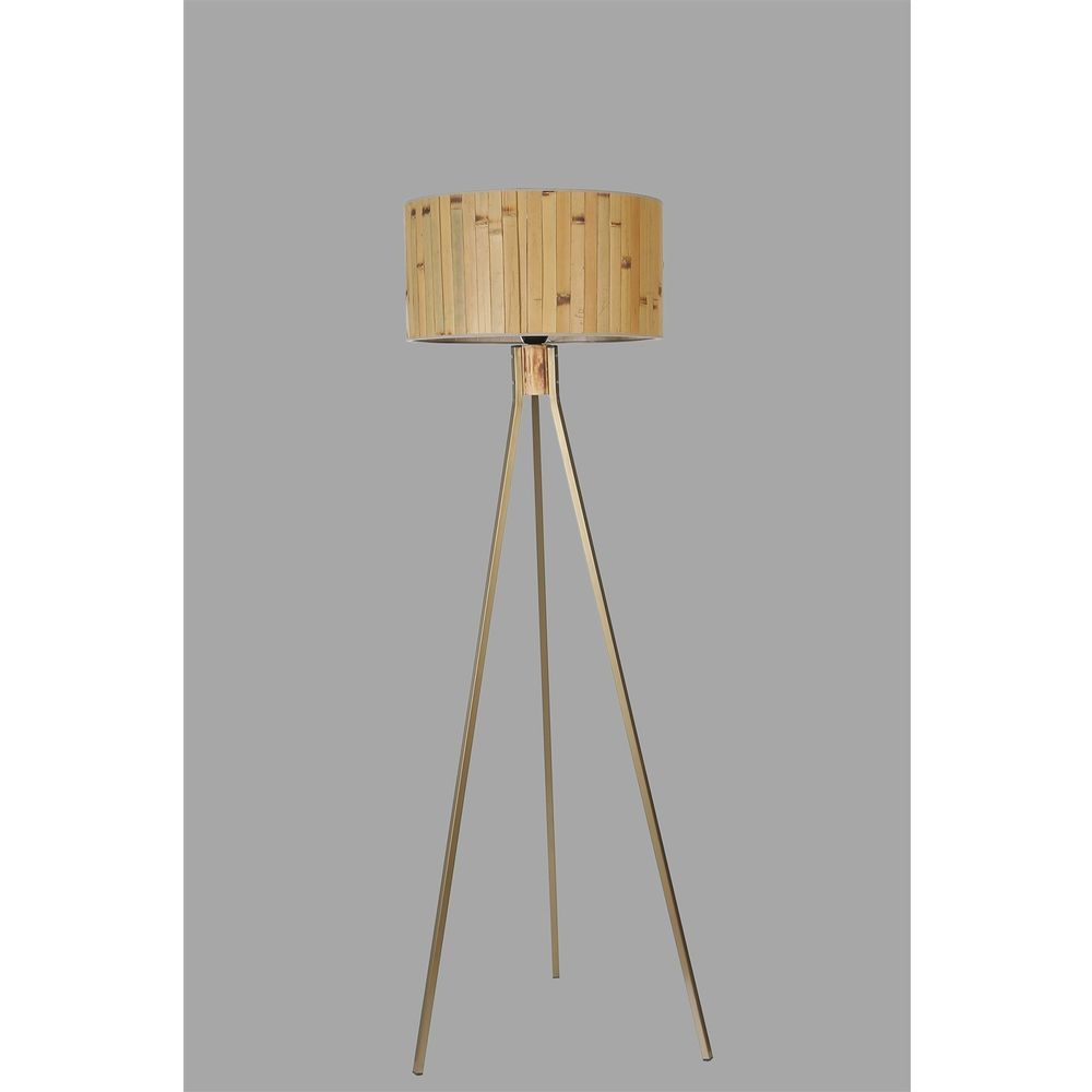 Fısco Tripod Eskitme Lambader Silindir Bambu 02 Abajurlu Oak Gold Floor Lamp slika 4