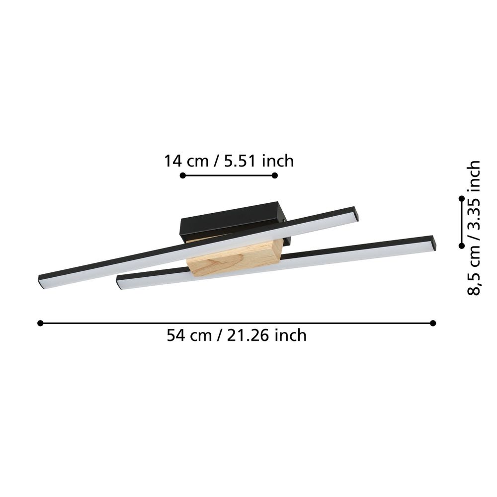 Eglo zidna lampa PANAGRIA, LED, 2x6,3W, 1510lm, crna/drvo/bijela slika 4