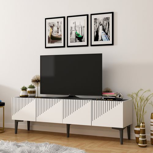 Woody Fashion Stalak za televizor, Draw - White, Black Marble slika 3