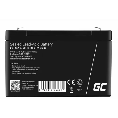 Baterija Green Cell AGM40, 6V, 15Ah, VRLA, bez održavanja slika 3