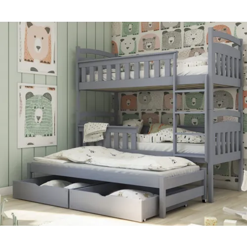 Drveni dečiji krevet na sprat Harriet sa tri kreveta i fiokom - grafit - 200 x 90 cm - OUTLET OŠTEĆENA AMBALAŽA slika 1