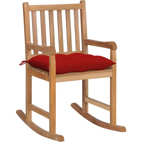 Stolica za ljuljanje s crvenim jastukom od masivne tikovine slika 1