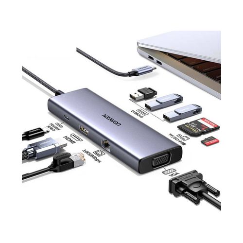 USB HUB UGREEN 9in1, USB-C na HDMI 4K@60, VGA, USB-C PD 100W, 3x USB-A, RJ45, čitač kartica SD/TF slika 1