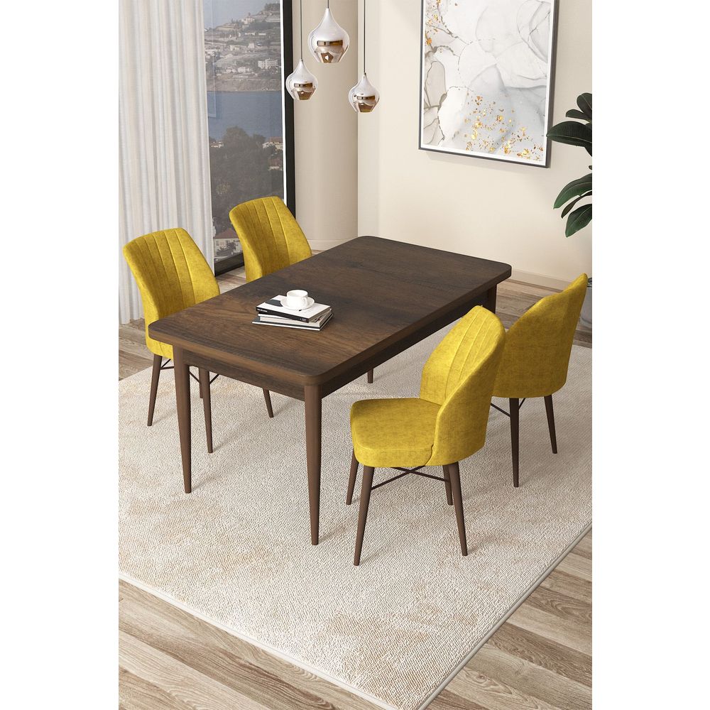 Arp - Baroque, Mustard Baroque Set Trpezarijskog Stola i Stolica (5 Komada) slika 1