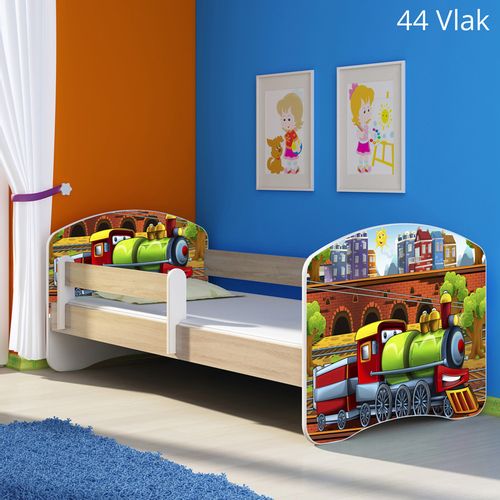 Dječji krevet ACMA s motivom, bočna sonoma 160x80 cm 44-vlak slika 1