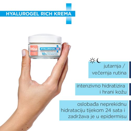 Mixa Hyalurogel Rich njega za intenzivnu hidrataciju osjetljive i suhe kože 50 ml slika 2