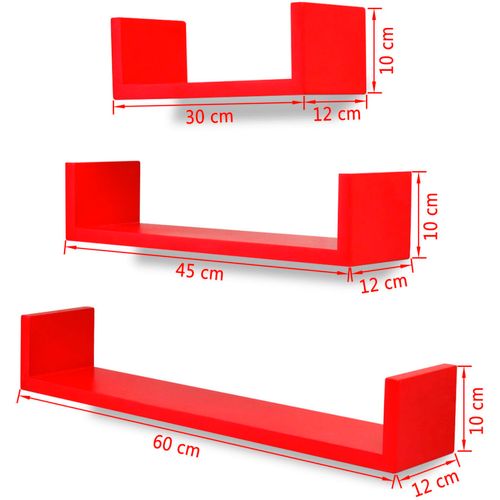 3 Crvene Zidne Police MDF U-oblik za Knjige/DVD-e slika 30