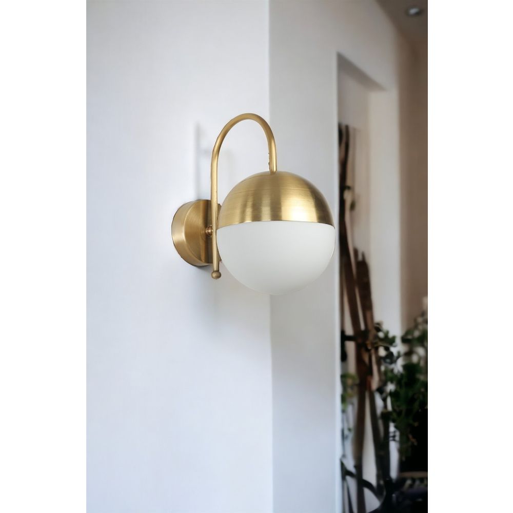Zidna Lampa Küre Aplik u Eskitme Stilu s Bijelim Staklom i White Gold Finišem slika 2