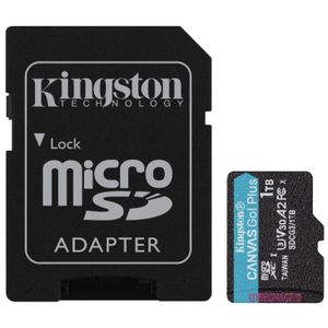 Kingston SDCG3/1TB MicroSD 1TB, Canvas Go! Plus, Class10 UHS-I U3 V30 A2, Read up to 170MB/s, Write up to 90MB/s, for 4K and FullHD video recording, w/SD adapter