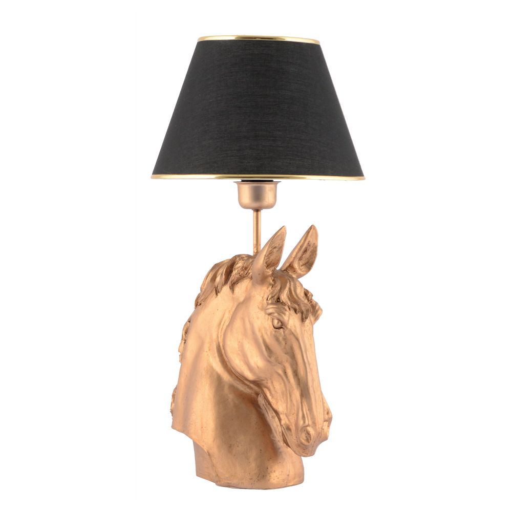 Stolna Lampa sa Motivom Crnog Konja i Zlatnom Postoljem slika 3
