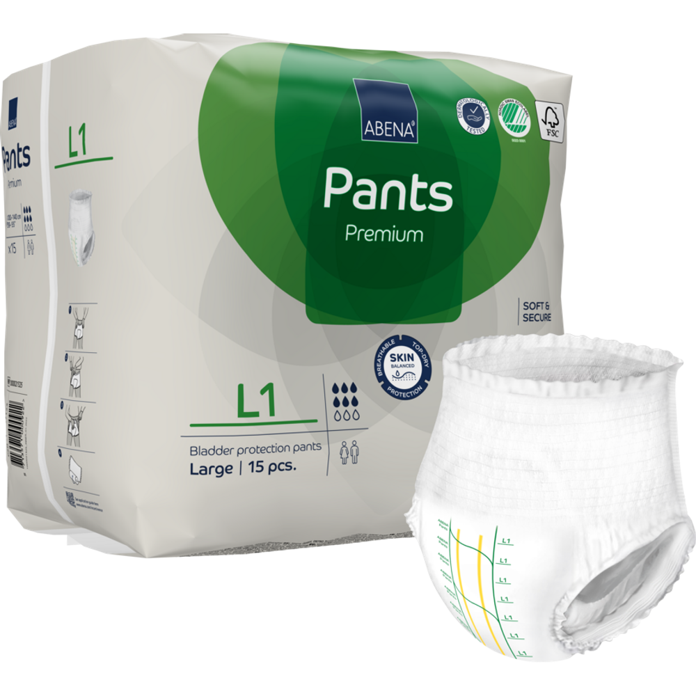 Abena Pants Premium pelene-gaćice za inkontinenciju L1  15kom  100-140 cm slika 1