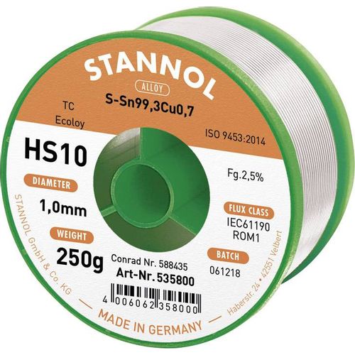 Stannol HS10 2510 lemna žica, bezolovna svitak  Sn99,3Cu0,7 ROM1 250 g 1 mm slika 2