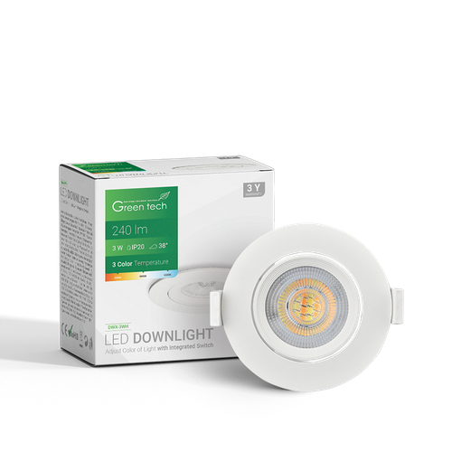 LED downlight Green Tech 240 lm, 3W, 3CCT, 3000K-4000-6500K, bijeli slika 3