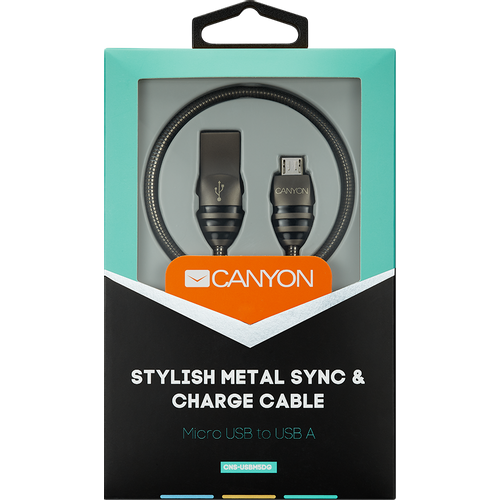 CANYON UM-5 Micro USB 2.0 standard cable, Power &amp; Data output, 5V 2A, OD 3.5mm, metallic Jacket, 1m, gun color, 0.04kg slika 2