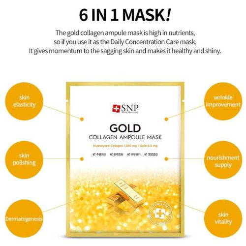 SNP Gold Collagen Ampoule Mask 25ml za lice protiv bora sa 24-karatnim zlatom i kolagenom slika 4