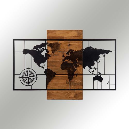 World Map Wıth Compass Black
Walnut Decorative Wooden Wall Accessory slika 5