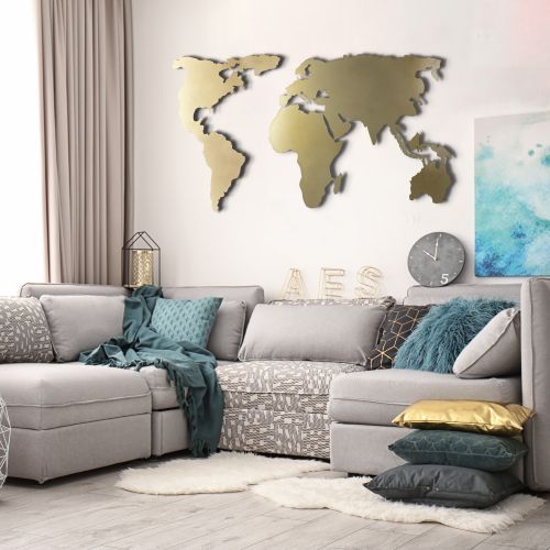 Wallity Metalna zidna dekoracija, World Map Silhouette XL - Gold slika 6