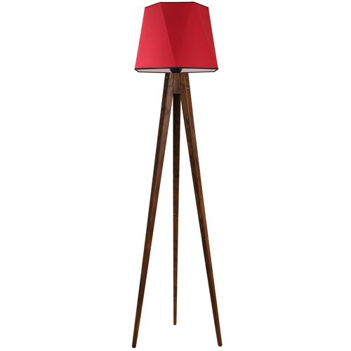 Tripod lambader ceviz altıgen kırmızı abajurlu Red Floor Lamp slika 2