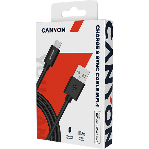 CANYON MFI-1 CNS-MFICAB01B Ultra-compact MFI Cable, certified by Apple, 1M length , 2.8mm , black color slika 3
