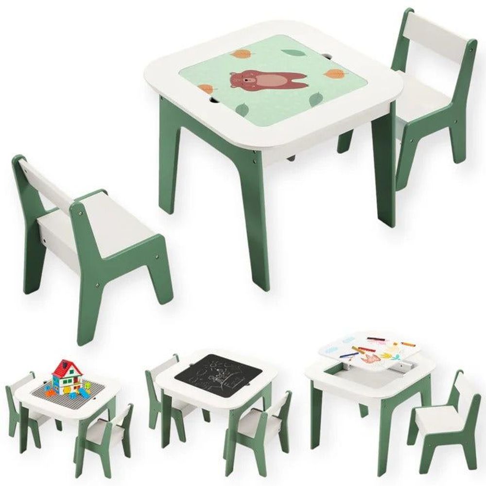 Kinder Home Multifunkcionalni 4U1 drveni dječiji sto sa dvije stolice, Forest slika 1