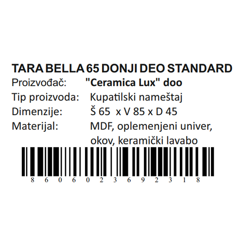 Ceramica lux   Tara Bella donji deo 65 standard 300271 slika 5