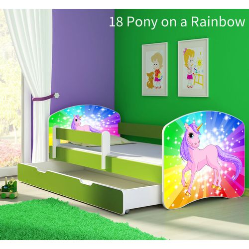 Dječji krevet ACMA s motivom, bočna zelena + ladica 160x80 cm 18-pony-on-a-rainbow slika 1