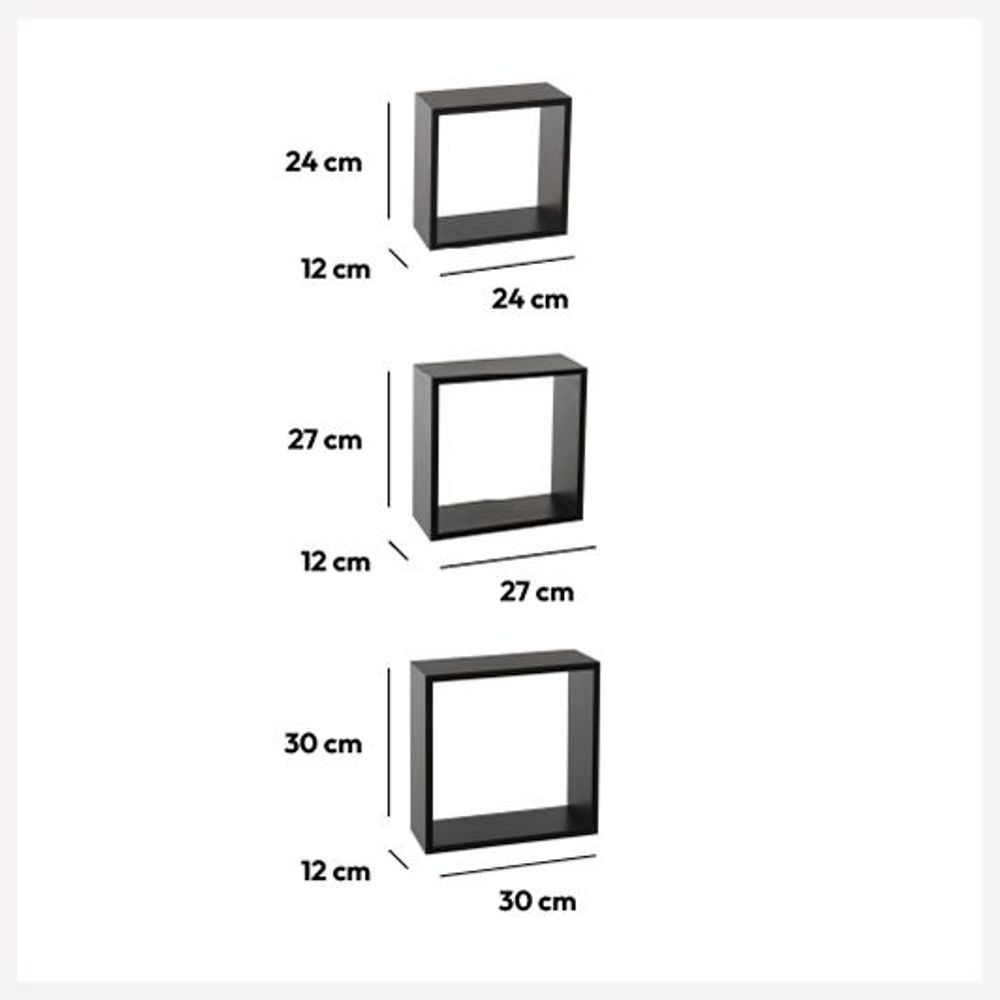 Five fixy set polica zidna 3kom kocka mdf crna l slika 2