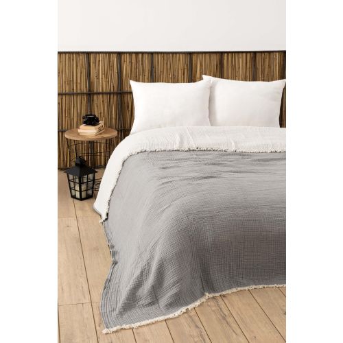 Muslin Yarn Dyed - Grey Grey Double Bedspread slika 1