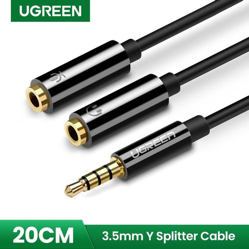 Adapter UGREEN, 3.5mm (M) na 2x3.5mm (Ž), 0.2m, za slušalice+mikrofon, crni slika 1