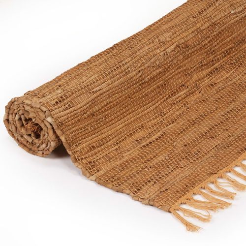 Ručno tkani tepih Chindi od kože 80 x 160 cm žućkastosmeđi slika 20