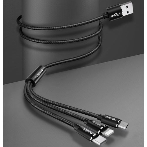 Yesido - Podatkovni kabel (CA-60) - 3u1 USB na Type-C-Lightning - Micro USB  60W 3A 1.2m - crni slika 5