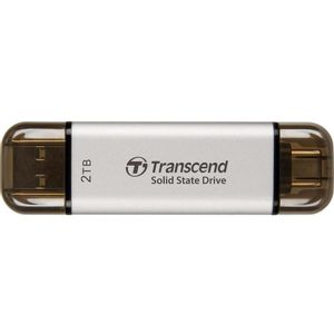 Transcend TS2TESD310S 2TB, Portable SSD, ESD310, USB 3.1 Gen 2, USB Type-A/USB Type-C, Write up to 950 MB/s, Read up to 1050 MB/s, Silver