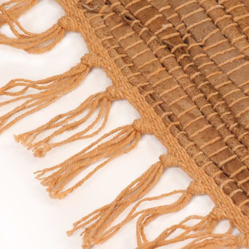 Ručno tkani tepih Chindi od kože 160 x 230 cm žućkastosmeđi slika 8
