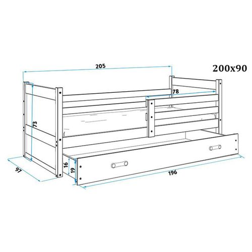 Drveni dječji krevet Rico - bijeli - plavi - 200*90cm slika 3