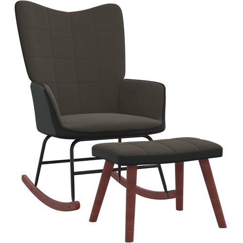 Stolica za ljuljanje s osloncem za noge tamnosiva baršun/PVC slika 1