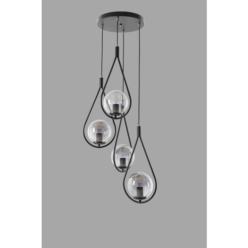 Damla 4 Lü Tepsili Füme Camlı Siyah Sarkıt Black Chandelier slika 3