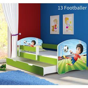 Dječji krevet ACMA s motivom, bočna zelena + ladica 140x70 cm 13-footballer
