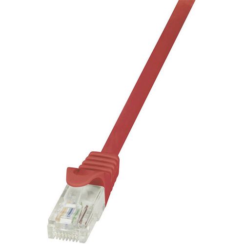 LogiLink CP2024U RJ45 mrežni kabel, Patch kabel cat 6 U/UTP 0.50 m crvena sa zaštitom za nosić 1 St. slika 1