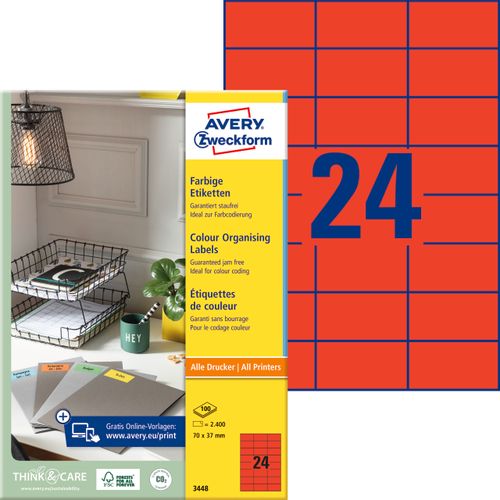 Avery Zweckform 3448 naljepnice A4 70x37mm 100 listova 2.400 naljepnica crvene slika 2