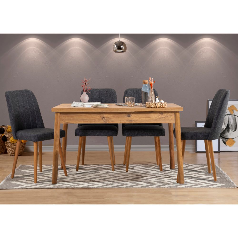 Santiago Atlantic Anthracite Set za Trpezariju (5 Komada) - Produživi Sto i Stolice slika 1