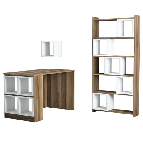 Woody Fashion Studijski stol i policu za knjige, Box - Walnut, White slika 2