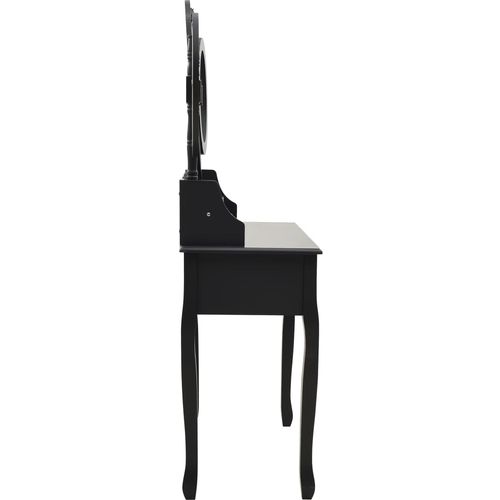 Toaletni stolić sa stolcem i trostrukim ogledalom crni slika 31