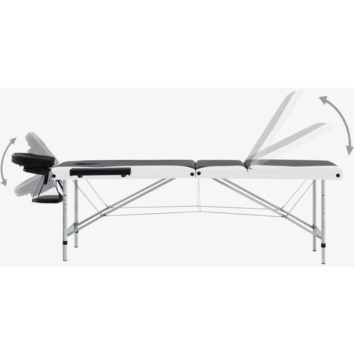 Sklopivi masažni stol s 3 zone aluminijski crno-bijeli slika 27