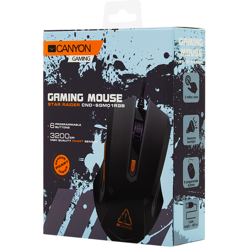CANYON Star Raider GM-1 Optical Gaming Mouse with 6 programmable buttons, Pixart optical sensor, 4 levels of DPI and up to 3200, 3 million times key life, 1.65m PVC USB cable,rubber coating surface and colorful RGB lights, size:125*75*38mm, 115g slika 3