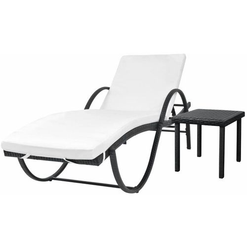 Ležaljka za sunčanje s jastukom i stolom poliratan crna slika 1