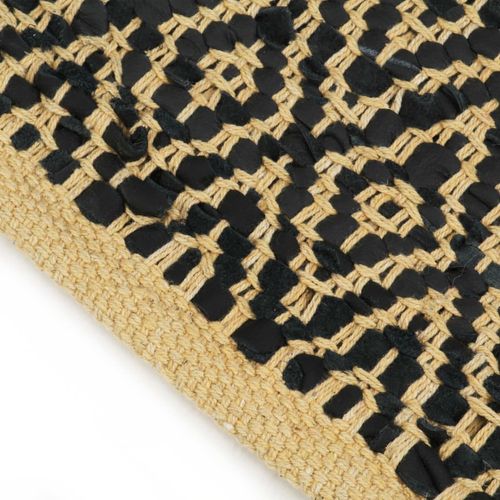 Ručno tkani tepih Chindi od kože i pamuka 80 x 160 cm crni slika 5