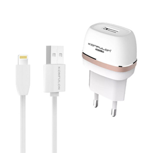 Kućni punjač KONFULON C25+S05 2xUSB 5V 1A sa iPhone lightning kablom beli slika 1